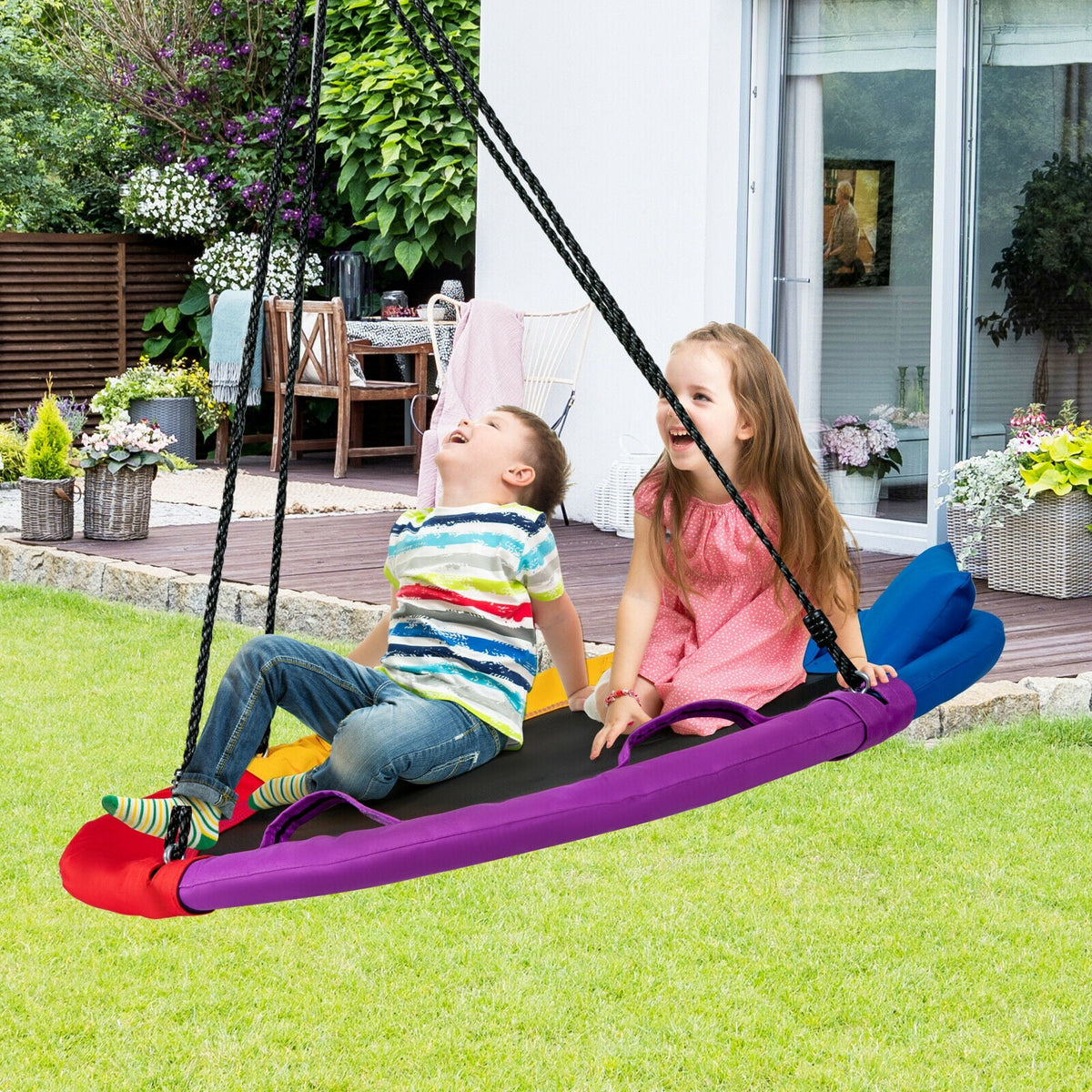 Round Nest Swing 100cm Tree Swing 150kg Capacity 4 Handles Outdoor Kids
