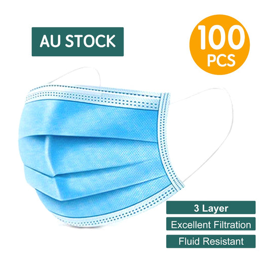 100pcs 3 Layer Disposable Face Mask with Elastic Ear Loop