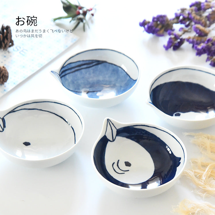 4 Piece Ceramic 13cm Bird Pattern Dinner Bowl Set Dining Home Dinnerware Japan