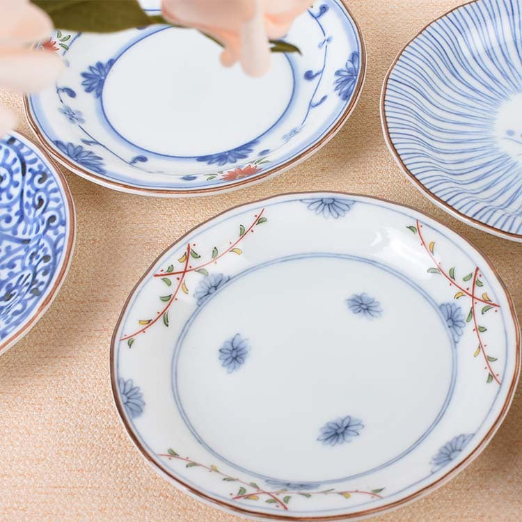 5 Pcs Ceramic 12cm Underglaze Blue Sauce Plate Dinner Set Dining Dinnerware JPN