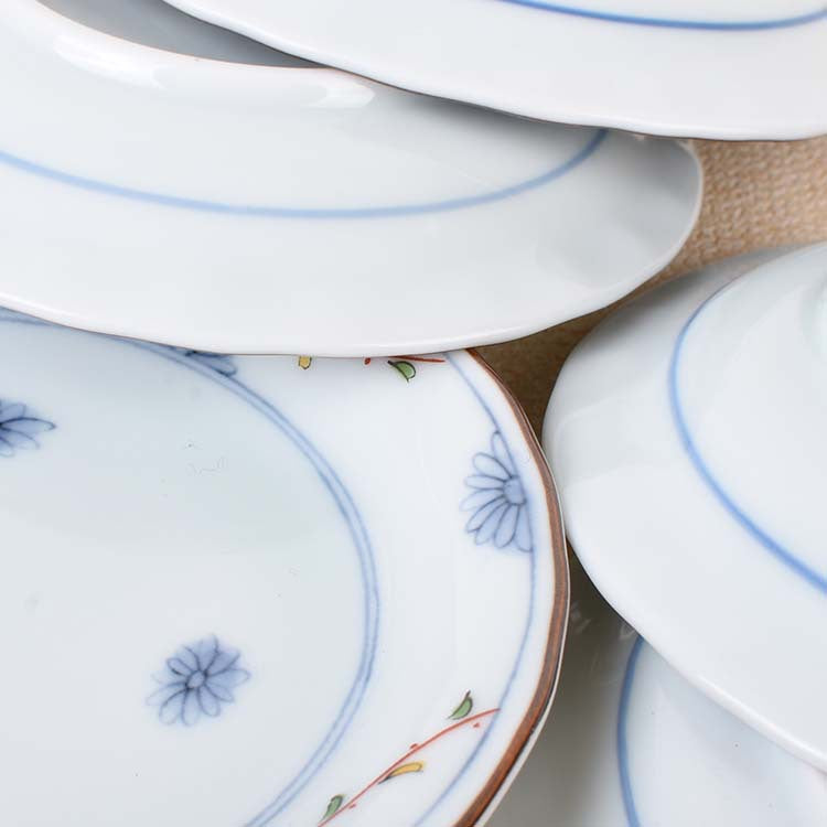 5 Pcs Ceramic 12cm Underglaze Blue Sauce Plate Dinner Set Dining Dinnerware JPN