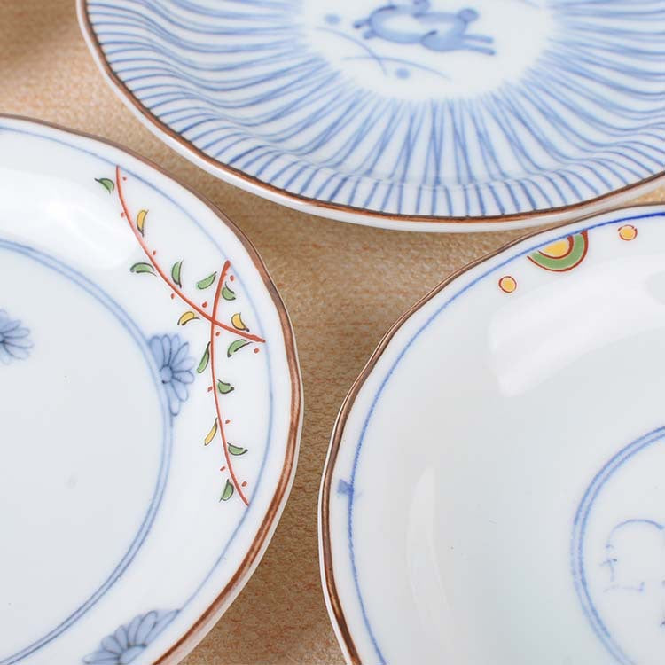 5 Pcs Ceramic 12cm Underglaze Blue Sauce Plate Dinner Set Dining Dinnerware JPN