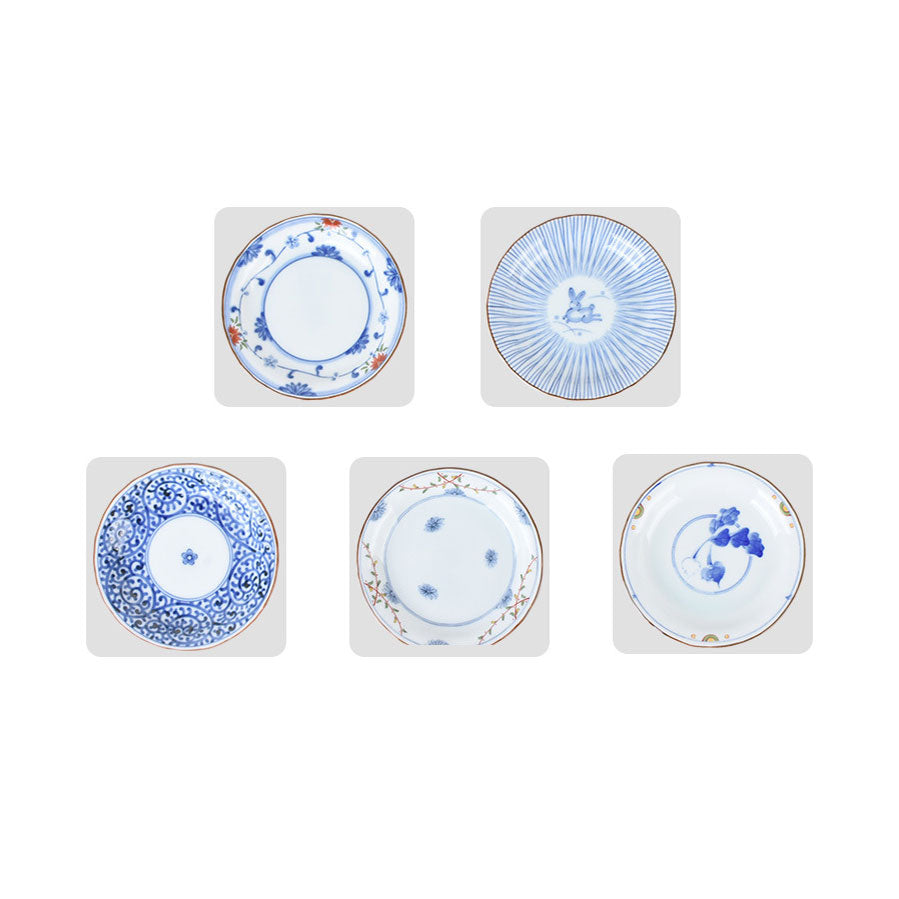5 Pcs Ceramic 12cm Underglaze Blue Sauce Plate Dinner Set Dining Dinnerware JPN