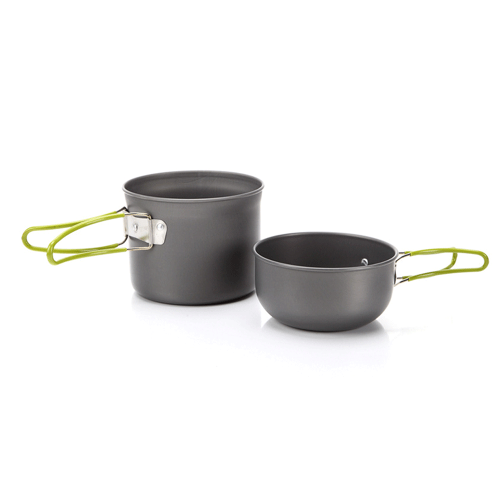 2pcs Outdoor Portable Camping Hiking Cooking Nonstick Pots Pans Set w/ gas stove