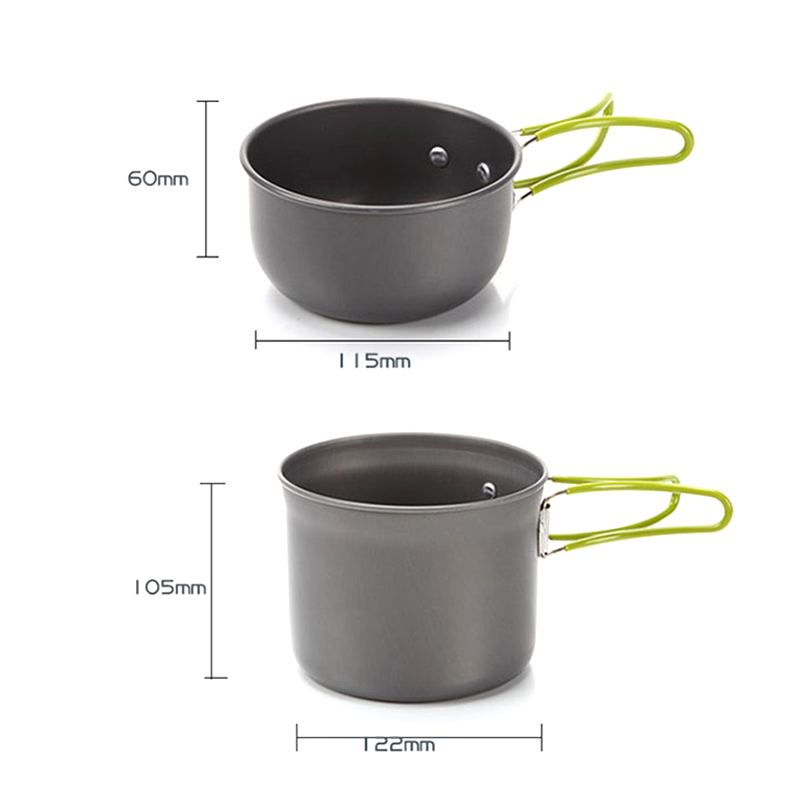 2pcs Outdoor Portable Camping Hiking Cooking Nonstick Pots Pans Set w/ gas stove