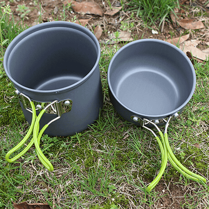 2pcs Outdoor Portable Camping Hiking Cooking Nonstick Pots Pans Set w/ gas stove