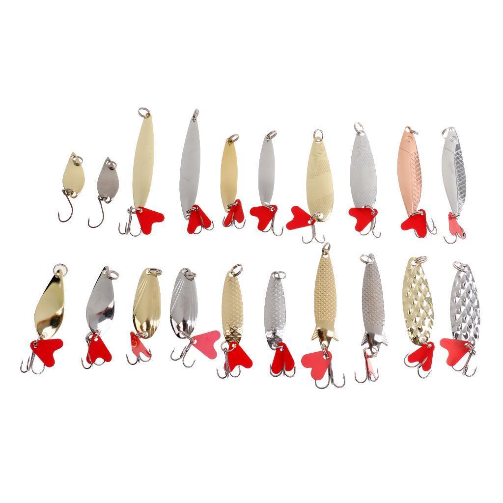 21 Pcs Fishing Lures Set Metal Sequins Spoon Bait Artificial Hard Bait with Fishing Hook Plastic Box Packing