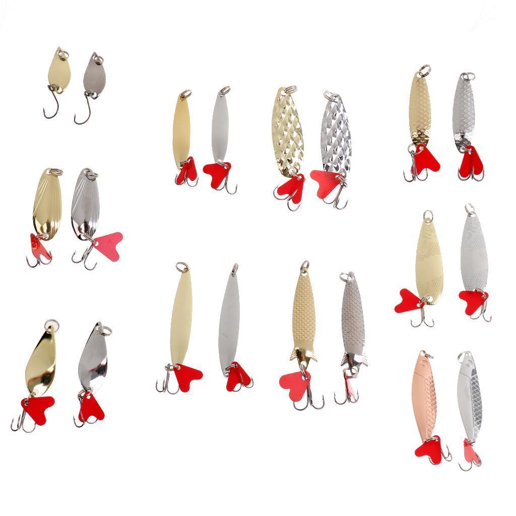21 Pcs Fishing Lures Set Metal Sequins Spoon Bait Artificial Hard Bait with Fishing Hook Plastic Box Packing