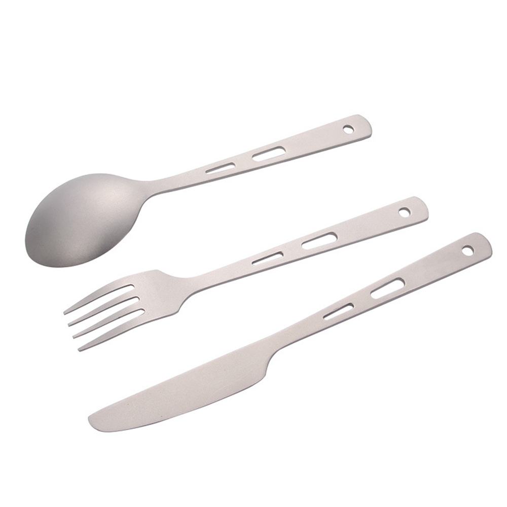 Titanium 3 Piece Knife Fork Spoon Camping Cutlery Set with pouch and hook