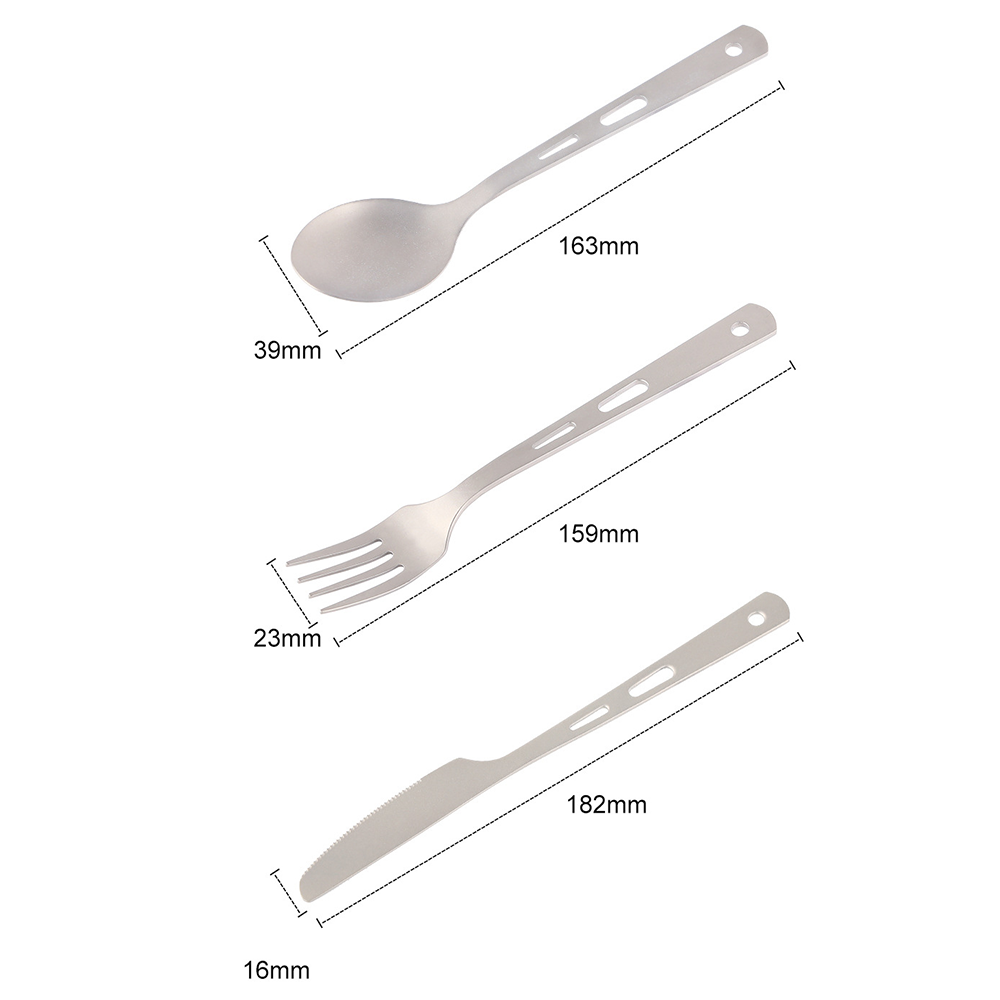 Titanium 3 Piece Knife Fork Spoon Camping Cutlery Set with pouch and hook