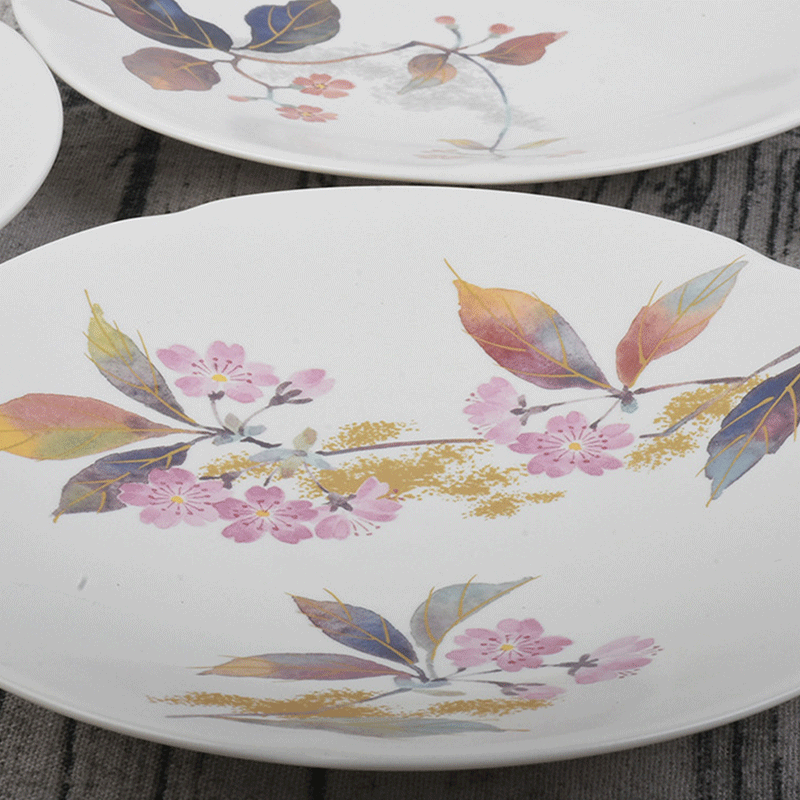 5 Piece Ceramic Handpaint Autumn Floral Dining Set Plates Kitchen Dinnerware Set