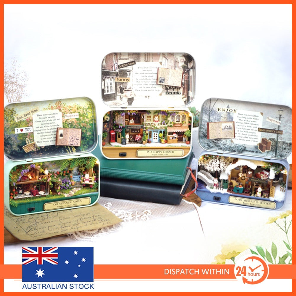 3D DIY Miniature Wooden Puzzle Dollhouse Mini Furniture Decoration Toy for Kid Birthday Gift Box Theatre