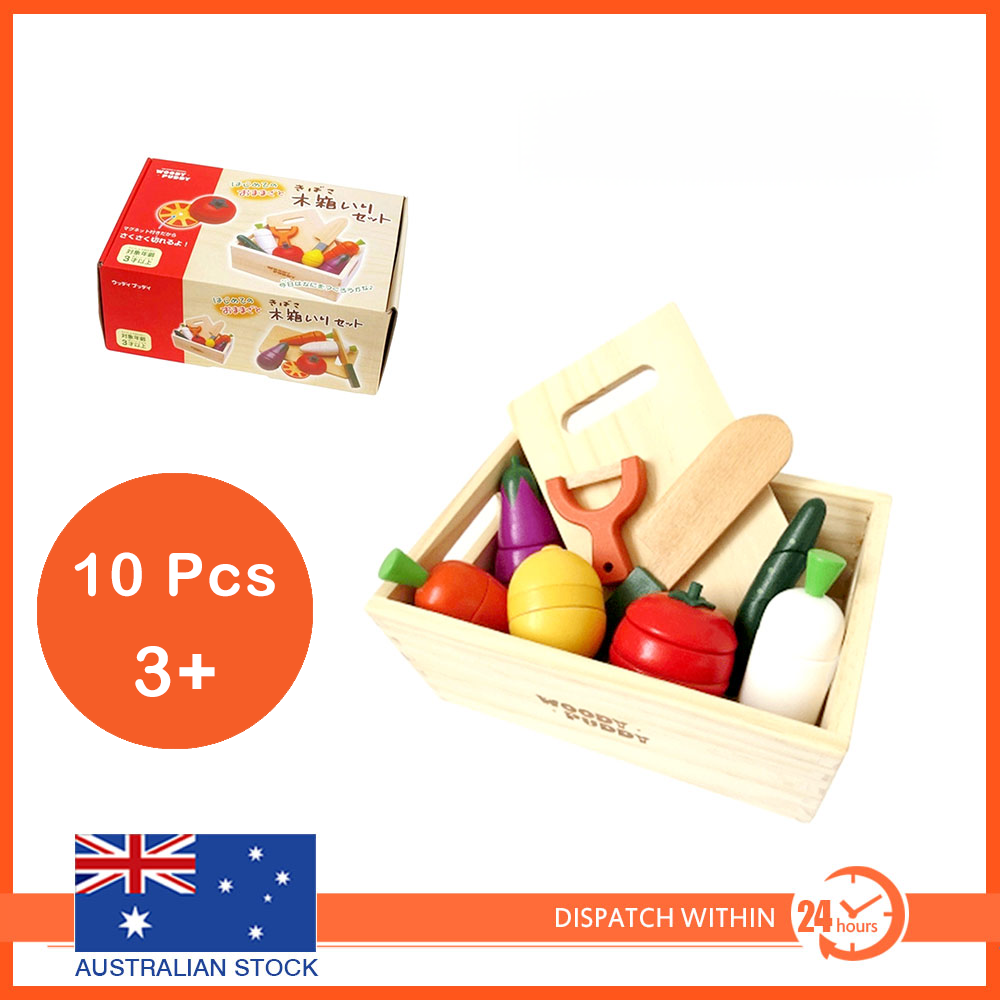 10pcs Pretend Play Cutting Wooden Food Vegetable Fruit BOX kid Educational Toy