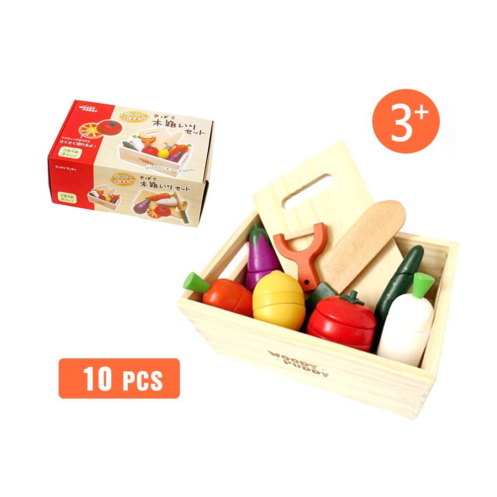 10pcs Pretend Play Cutting Wooden Food Vegetable Fruit BOX kid Educational Toy