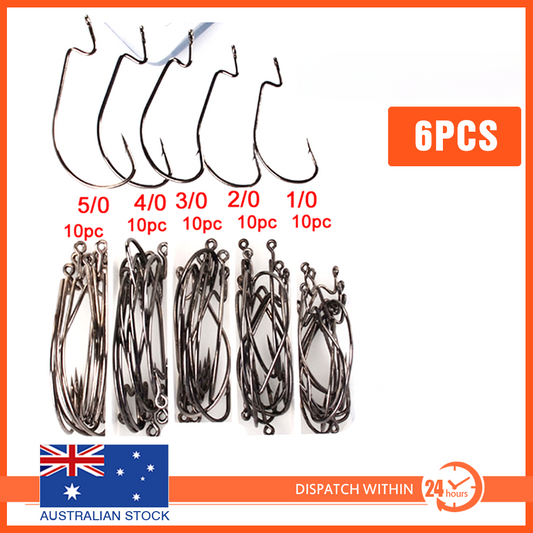 50 件宽间隙蠕虫钩夹具钓鱼曲柄钩适用于软饵诱饵 5 种尺寸