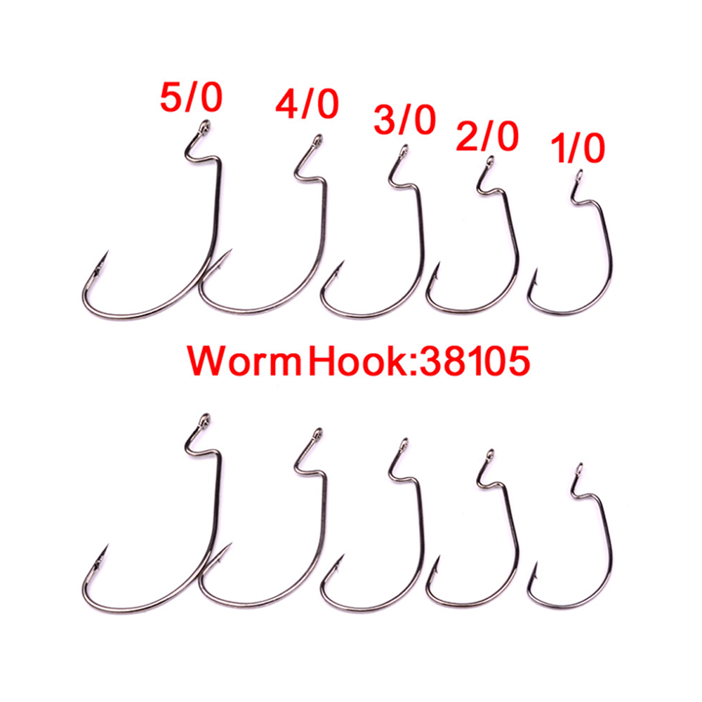 50Pcs Wide Gap Worm Hook Jig Fishing Crank Hooks for Soft Bait Lure 5 sizes
