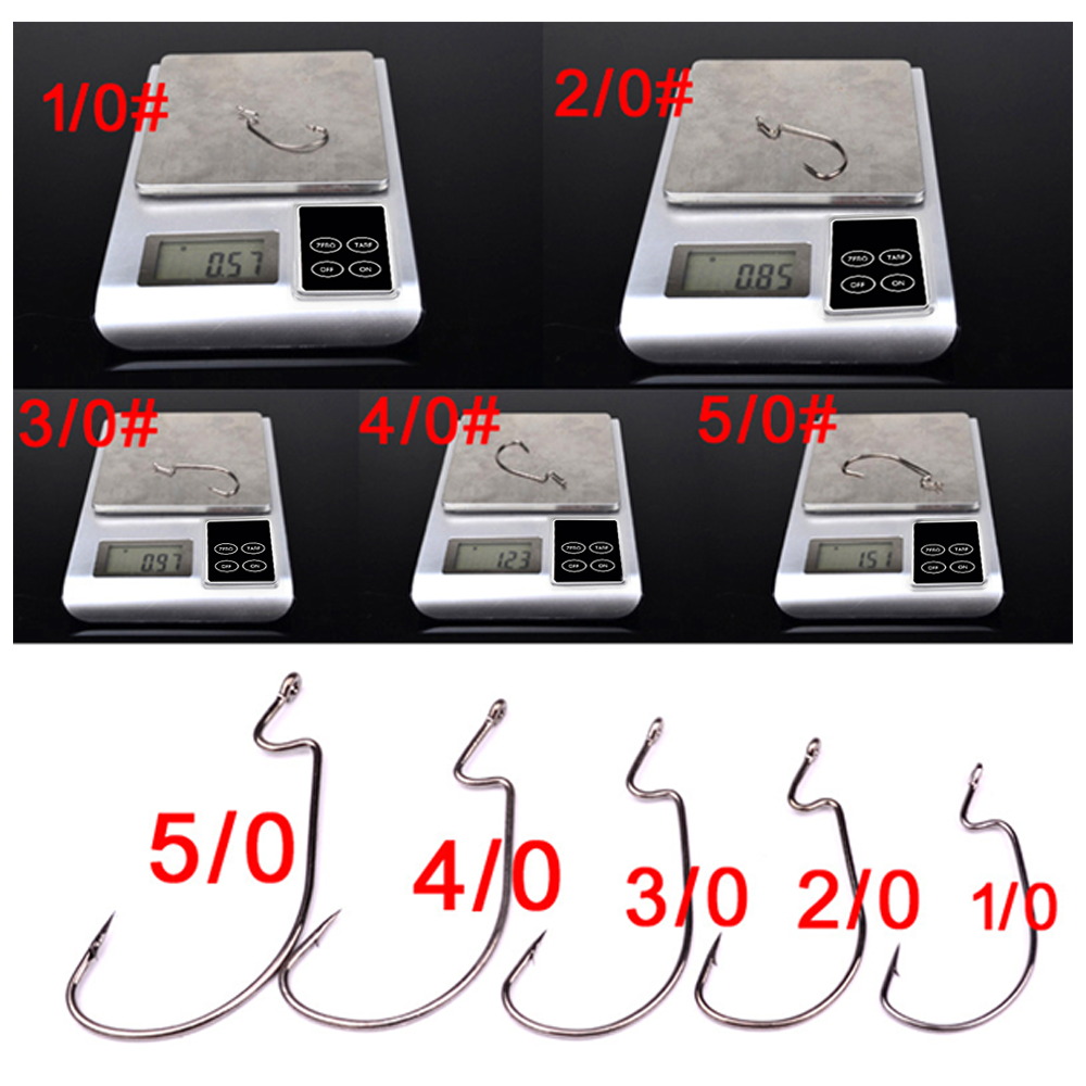 50Pcs Wide Gap Worm Hook Jig Fishing Crank Hooks for Soft Bait Lure 5 sizes