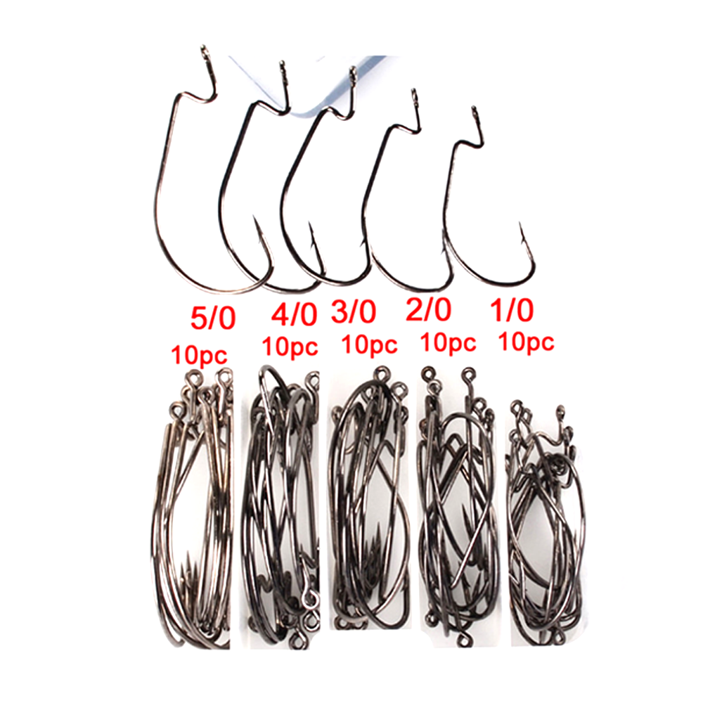 50Pcs Wide Gap Worm Hook Jig Fishing Crank Hooks for Soft Bait Lure 5 sizes