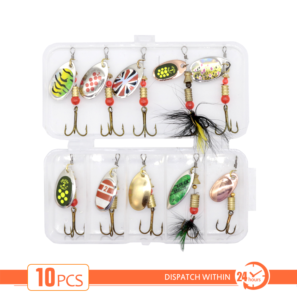 10 件装金属旋转鱼饵勺形切片旋转钓具钩饵铸造