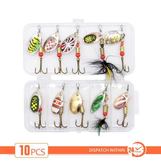 10 件装金属旋转鱼饵勺形切片旋转钓具钩饵铸造