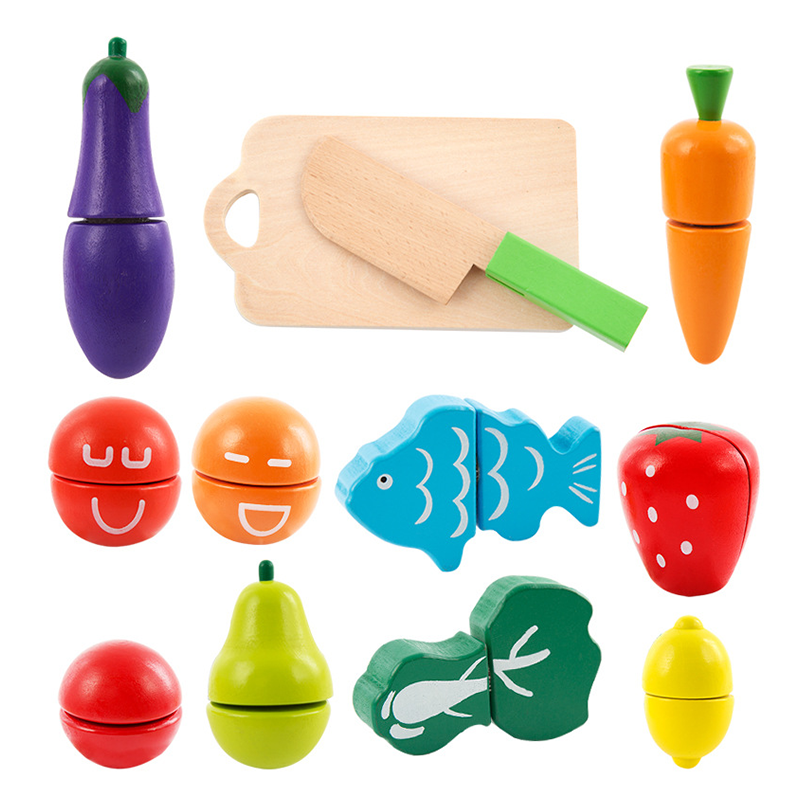 13pcs Wooden Kitchen Toys Cutting Fruit Vegetable Kids Play Set