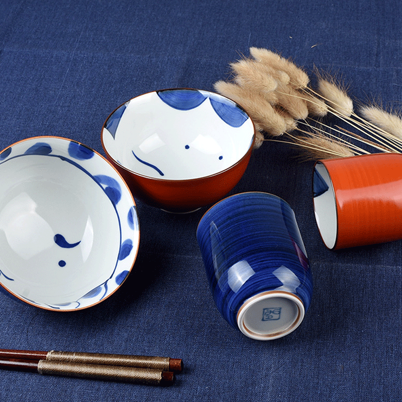 4 Pcs Ceramic Bowl Cup Plate Dining Set Kitchen Dinnerware Couple Wedding Japan