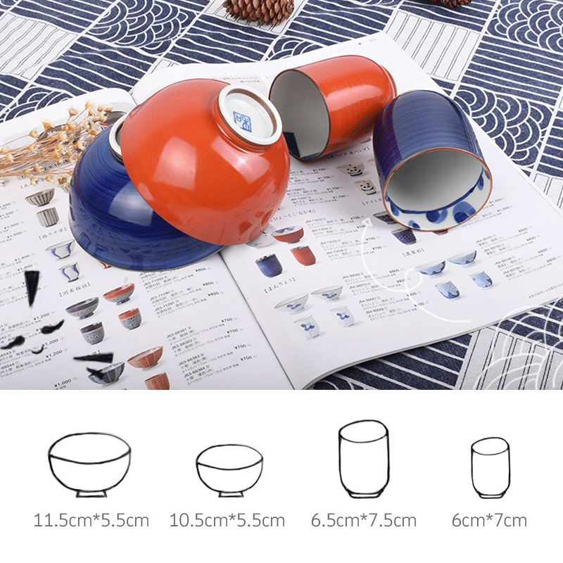 4 Pcs Ceramic Bowl Cup Plate Dining Set Kitchen Dinnerware Couple Wedding Japan
