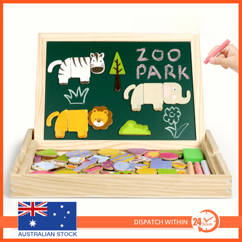 Wooden Magnet Whiteboard Multicolor Jigsaw Puzzle Kids Toy Games Anmials