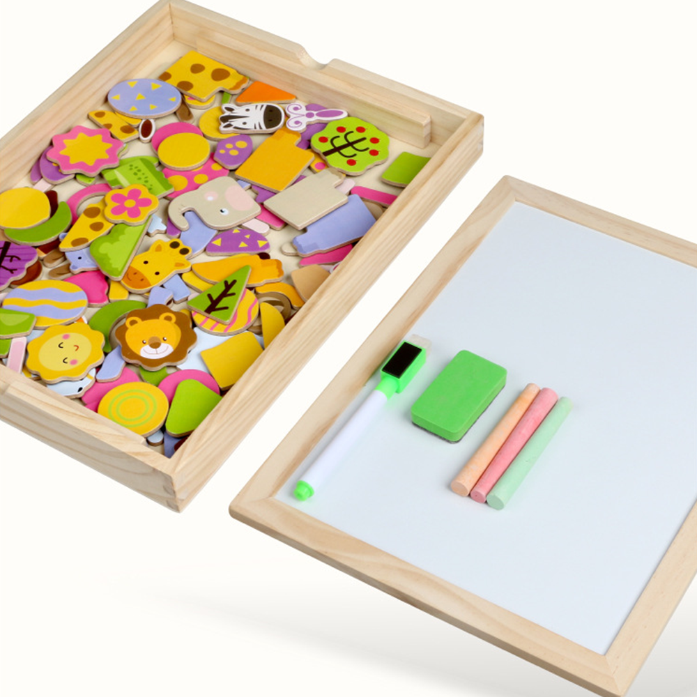 Wooden Magnet Whiteboard Multicolor Jigsaw Puzzle Kids Toy Games Anmials
