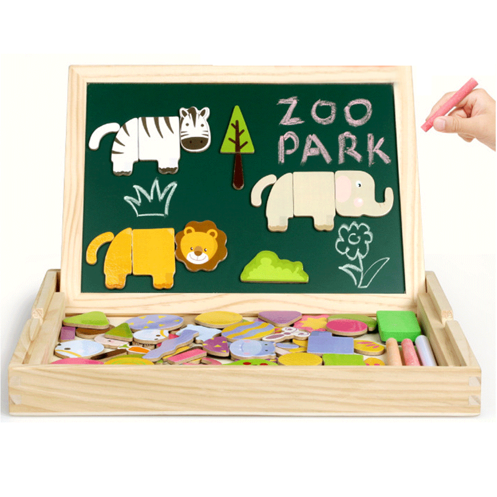 Wooden Magnet Whiteboard Multicolor Jigsaw Puzzle Kids Toy Games Anmials