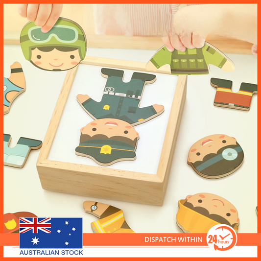 时尚小熊宝宝男孩换衣服拼图积木木制拼图玩具儿童