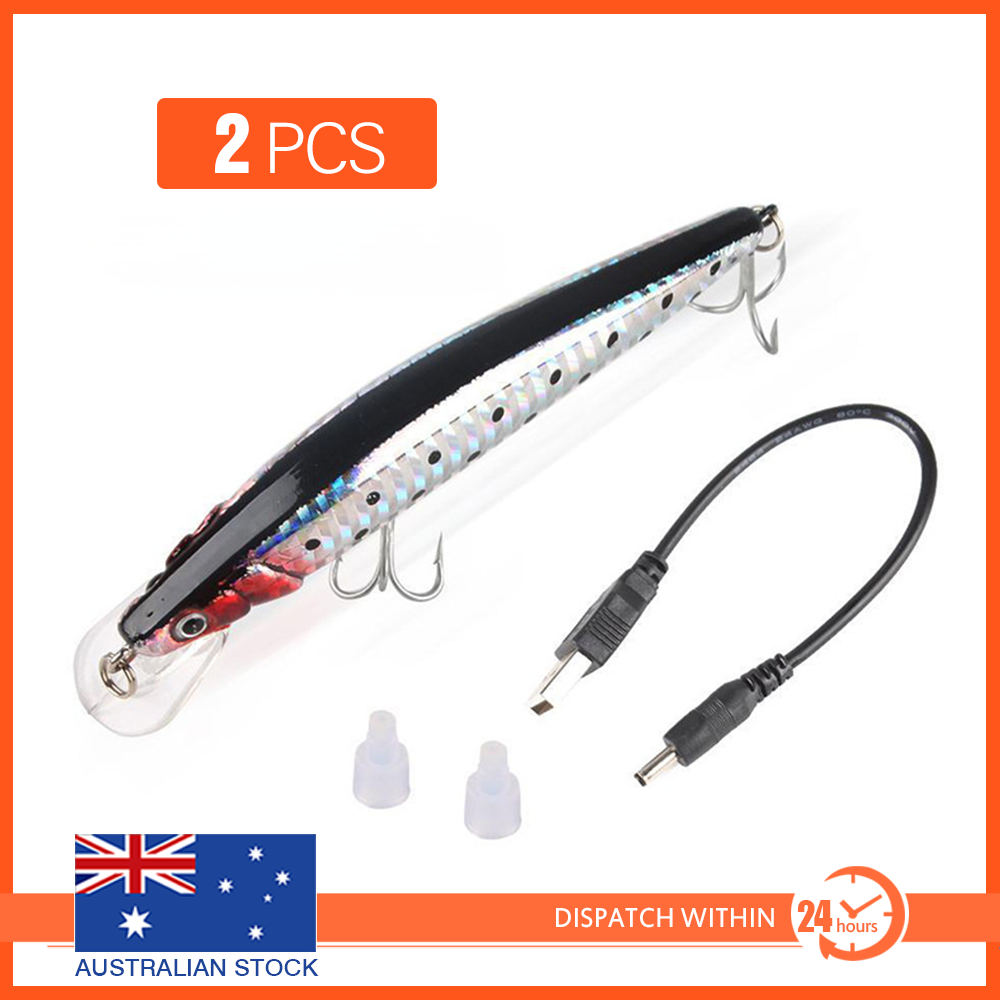 2x USB Rechargeable Twitching Fishing Lures Bait Light Buzzing Lure Fish with hooks
