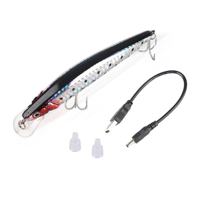 2x USB Rechargeable Twitching Fishing Lures Bait Light Buzzing Lure Fish with hooks