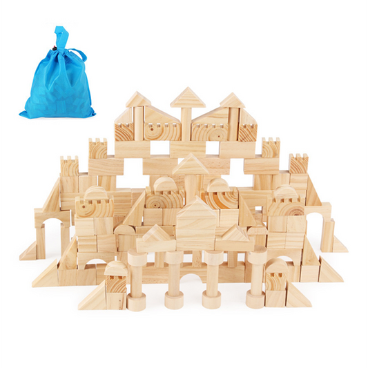 Wooden Blocks Building Block 162pcs Toy Wood Set Kids Motor Skill Round 3yr+