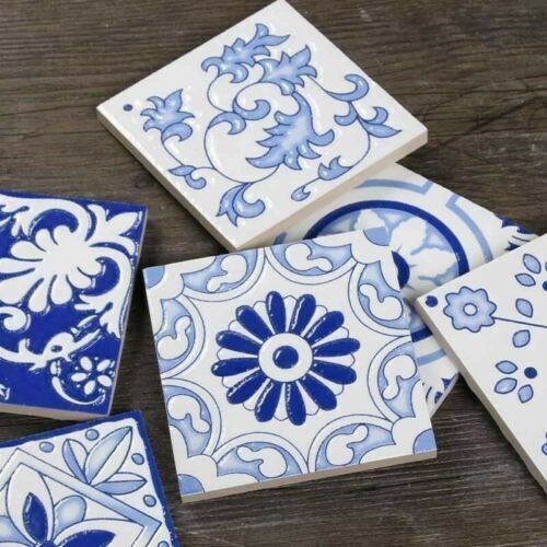 100pcs 3D Blue and White Glossy Tiles for Bathroom Kitchen Dining Area