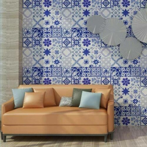 100pcs 3D Blue and White Glossy Tiles for Bathroom Kitchen Dining Area