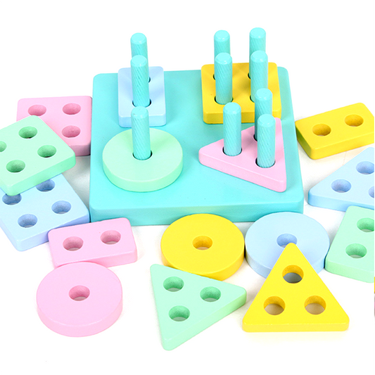 Wooden Geometric Blocks Montessori Kids Baby Educational Toys Building Blocks
