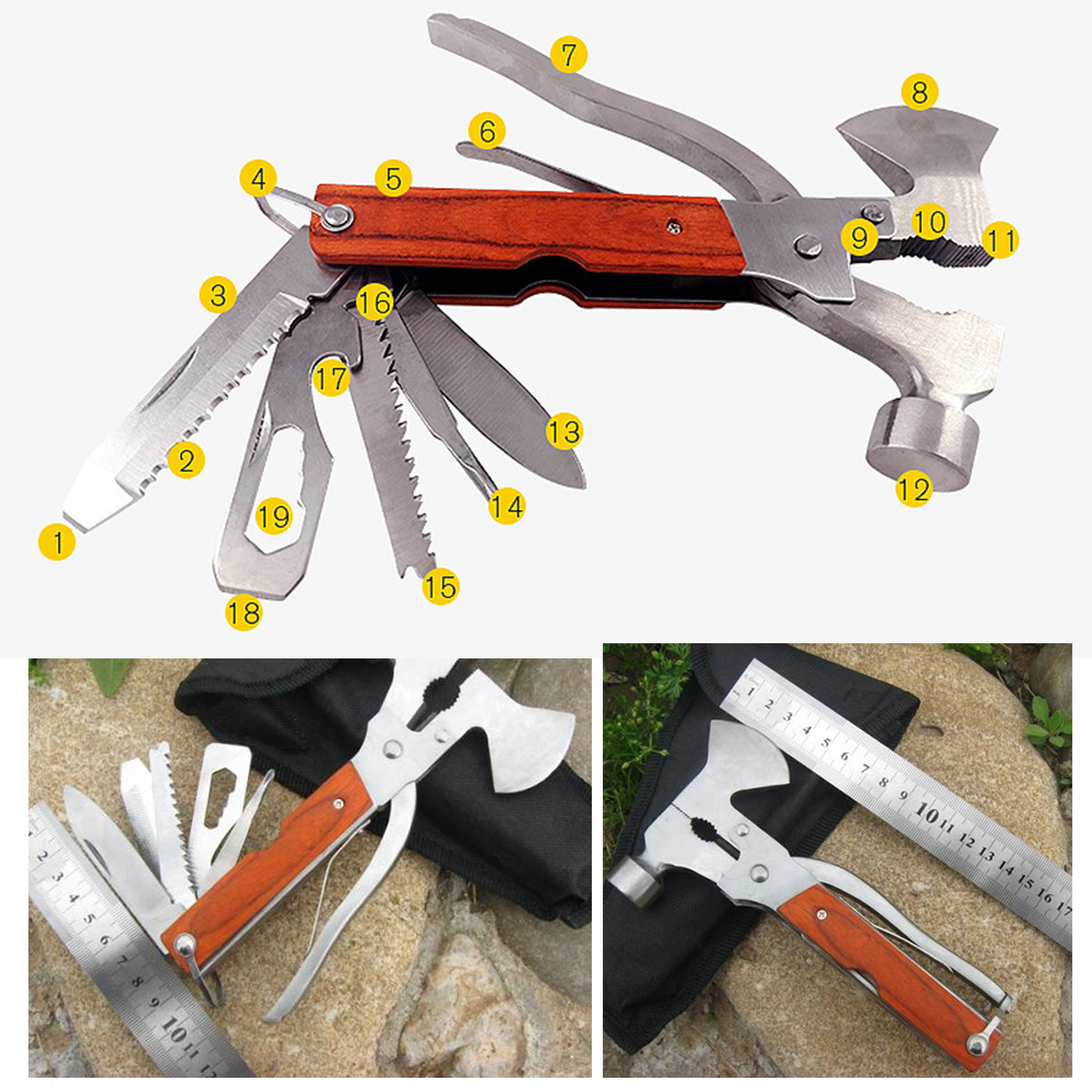 19 in 1 Stainless Steel Survival Hammer Multifunction Safety Hammer Outdoor Tool