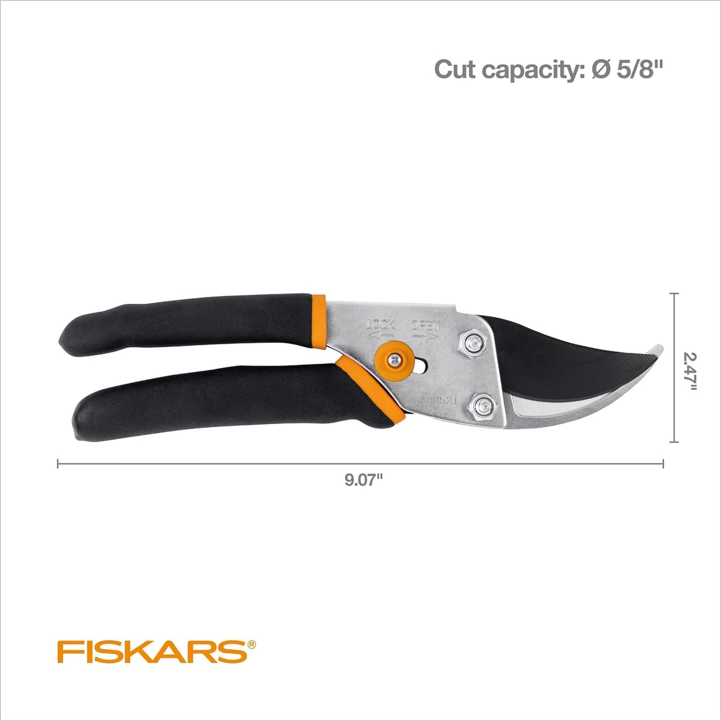 Fiskars Pruner Shears: Bypass, Precision-ground Blade, 5/8” Cut, Durable