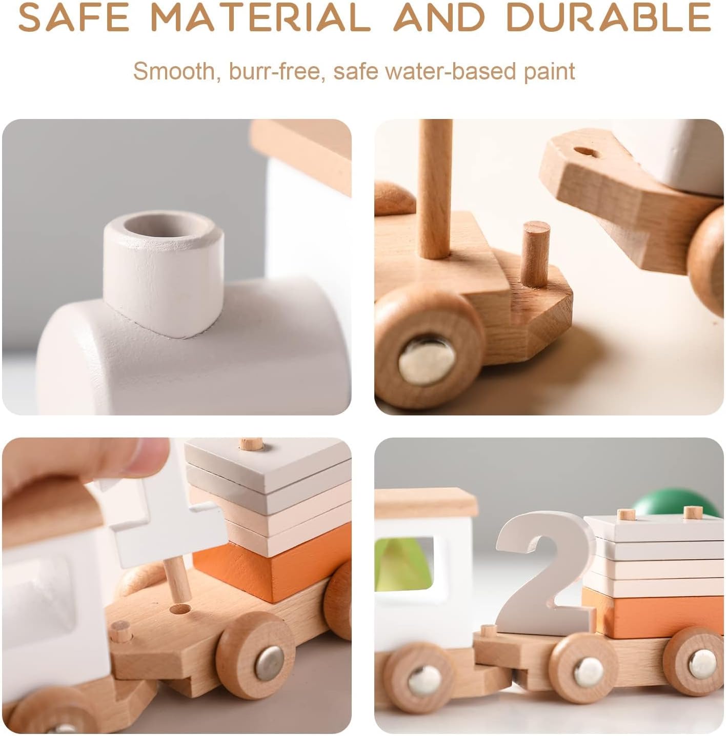 Wooden Montessori Train with Stacking Blocks and Numbers for Toddlers