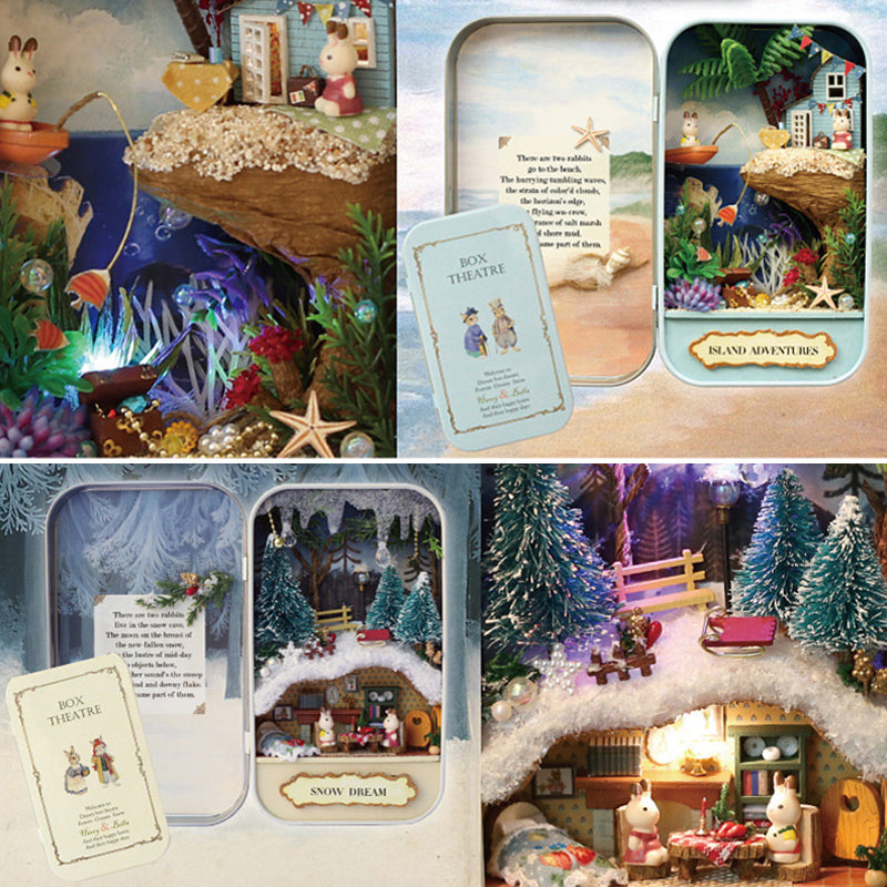 3D DIY Miniature Wooden Puzzle Dollhouse Mini Furniture Decoration Toy for Kid Birthday Gift Box Theatre