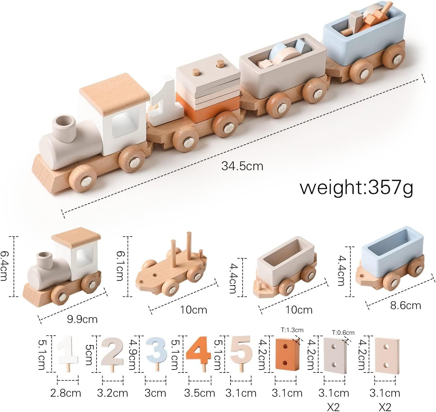 Wooden Montessori Train with Stacking Blocks and Numbers for Toddlers