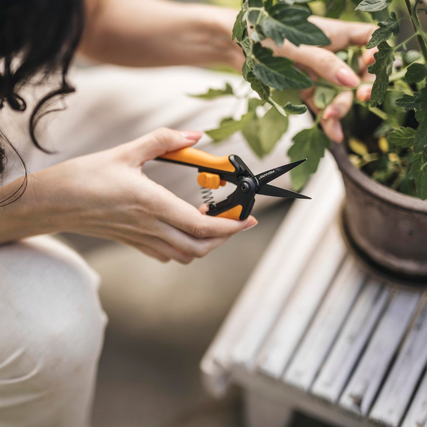 Fiskars Micro-Tip Pruning Shears: 6” Sharp Scissors, Non-Stick, Precision-Ground