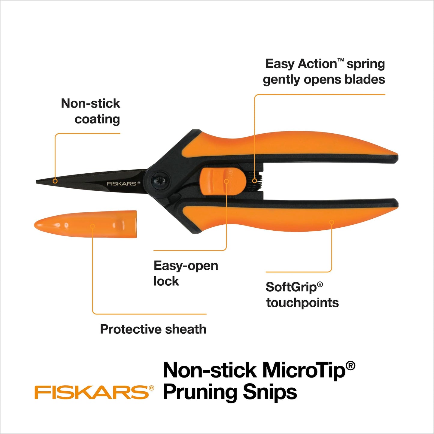 Fiskars Micro-Tip Pruning Shears: 6” Sharp Scissors, Non-Stick, Precision-Ground