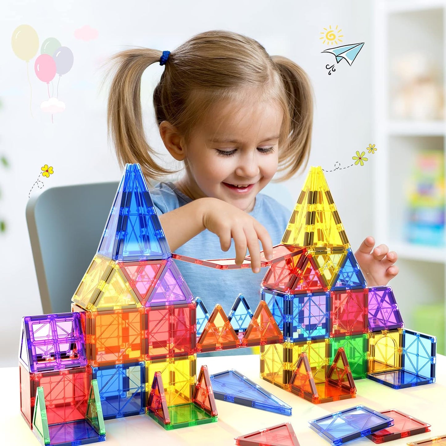 Magnetic Tiles STEM Toy Set, Montessori Learning for Toddlers 3+ Years