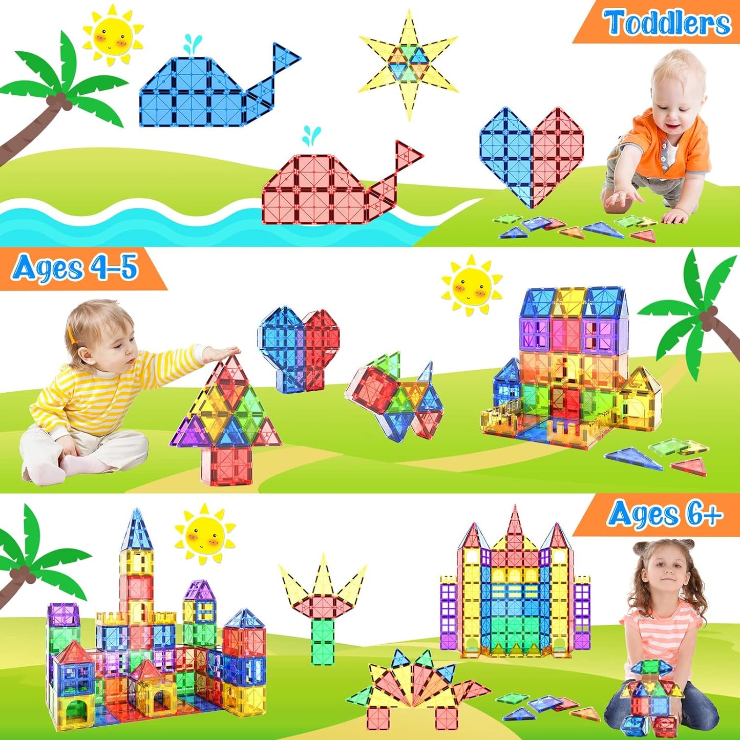 Magnetic Tiles STEM Toy Set, Montessori Learning for Toddlers 3+ Years