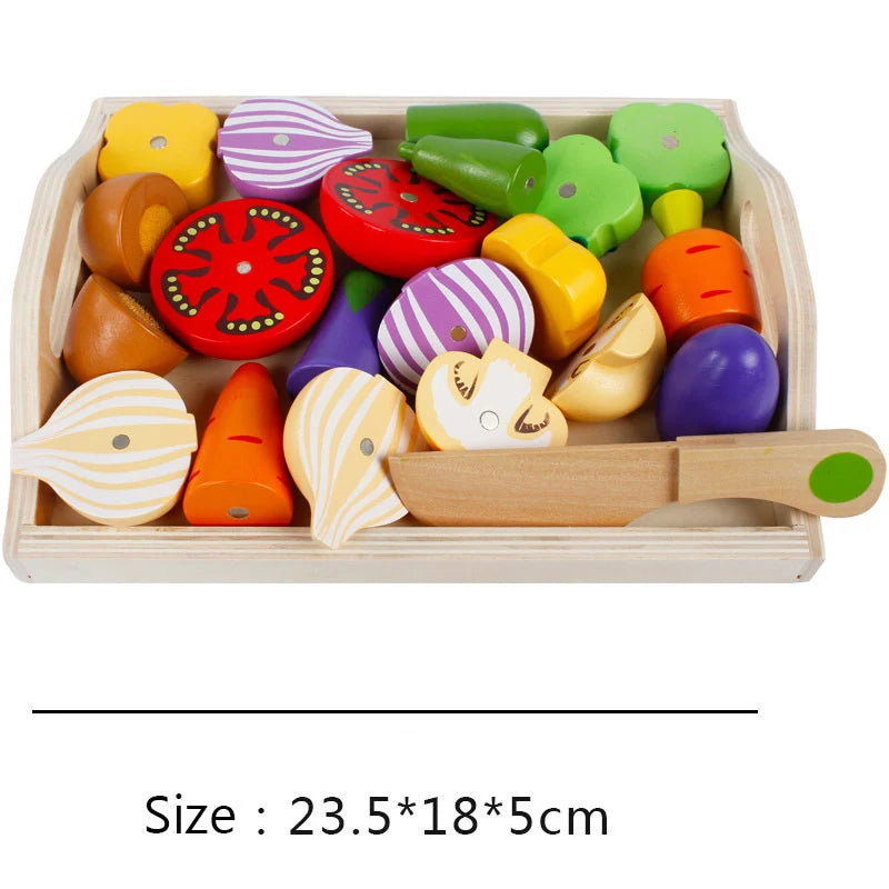 Wooden Cutting Fruit & Vegetable Pretend Play Set | Montessori Kitchen Toy