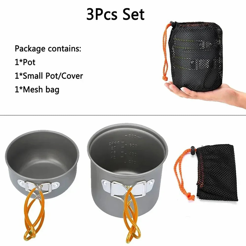 Camping Cookware Set Aluminium Alloy Pot Pan Lightweight Portable Outdoor