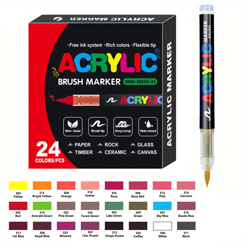 Acrylic Paint Pens 12-366 Colours Felt Brush Tip Markers Wood Rock Canvas