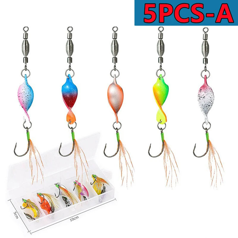 Fishing Spinner Lures Metal Spinnerbaits with Feather Hook 5/10 Pack